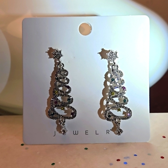 Christmas Tree Multicolor Zirconia Dangle Earrings - S925 Silver Plated Holiday - Picture 6 of 8